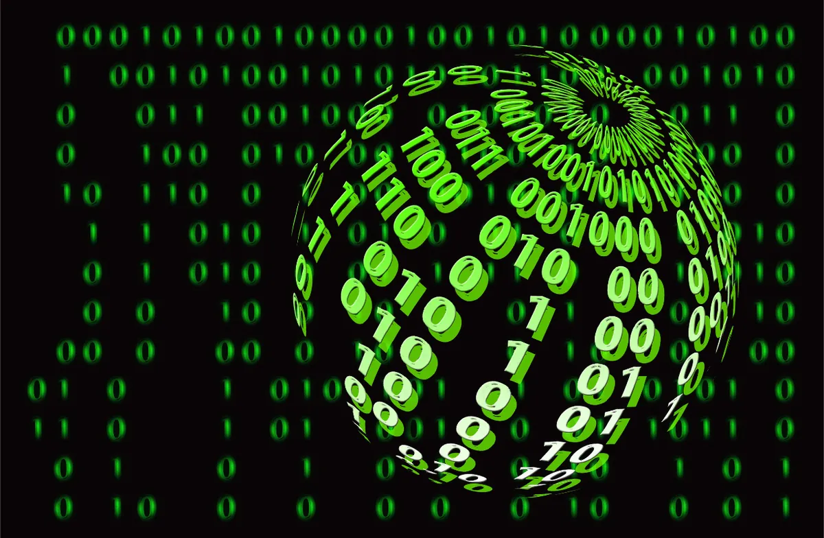 Green binary code forming a globe