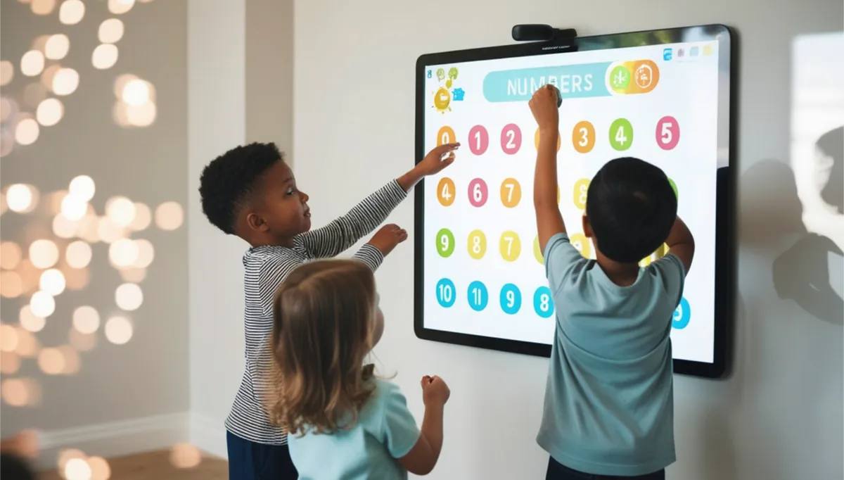 Children using an interactive classroom display
