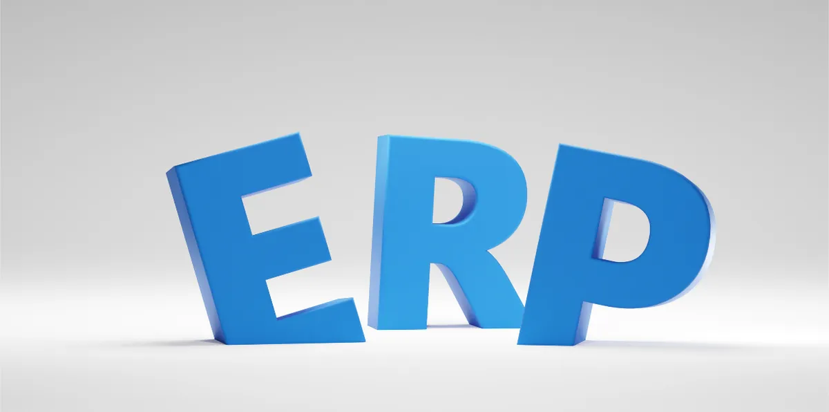 Blue 3D letters spelling ERP
