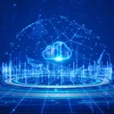 Digital cloud icon above a glowing network grid